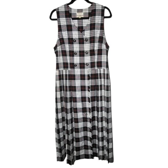 Vintage Susan Bristol Plaid Fringe Sleeveless Maxi Dress 8 Grunge Dark Academia - Picture 2 of 13